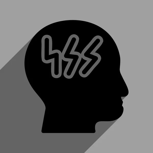 Ícone quadrado liso da cabeça de Brainstorming com sombra longa —  Vetores de Stock