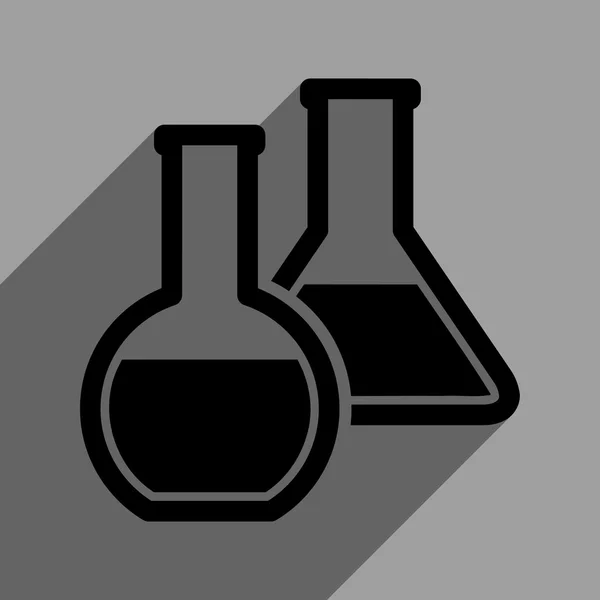 Ikona szklanych kolb Flat Square z długim cieniem — Wektor stockowy