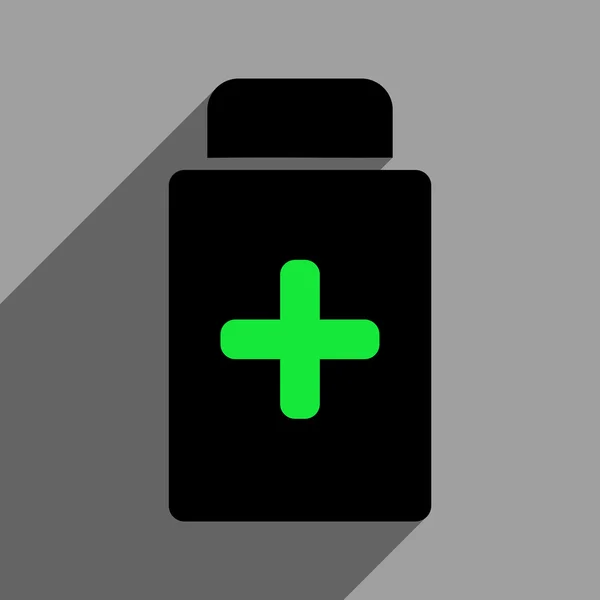 Icona quadrata piatta della bottiglia del farmaco con ombra lunga — Vettoriale Stock