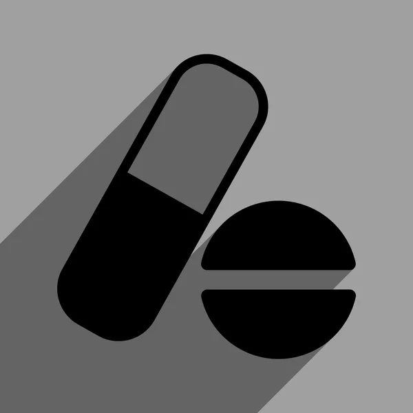 Ícone quadrado liso da medicamentação com sombra longa — Vetor de Stock