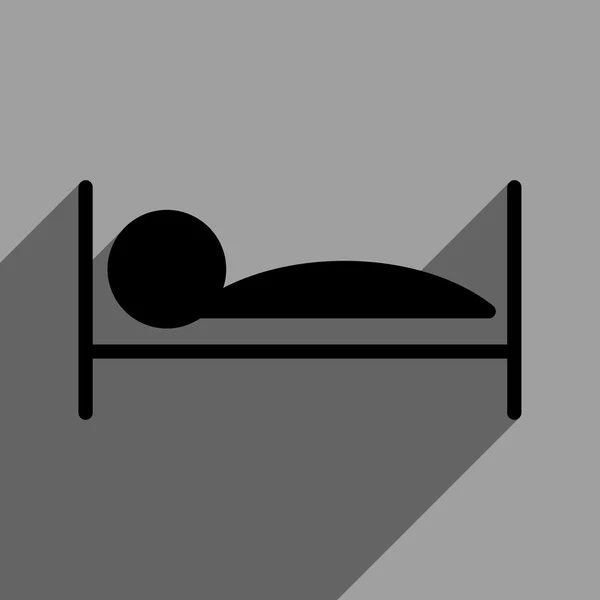 Icono cuadrado plano de la cama del paciente con sombra larga — Vector de stock