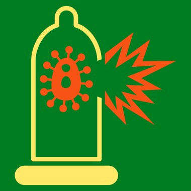 Virüs düz simgesi ile hasarlı prezervatif