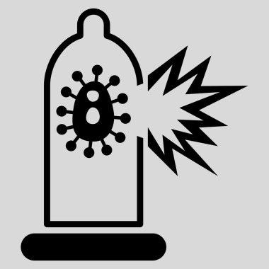 Virüs düz simgesi ile hasarlı prezervatif