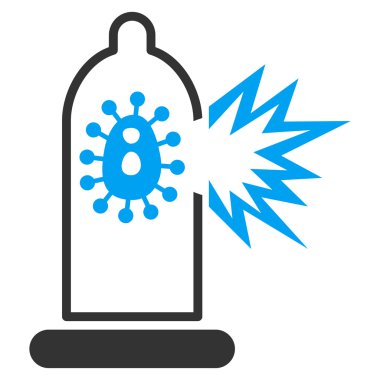 Virüs düz simgesi ile hasarlı prezervatif