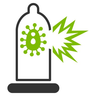 Virüs düz simgesi ile hasarlı prezervatif