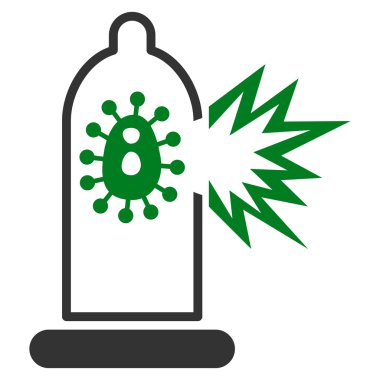 Virüs düz simgesi ile hasarlı prezervatif