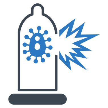 Virüs düz simgesi ile hasarlı prezervatif