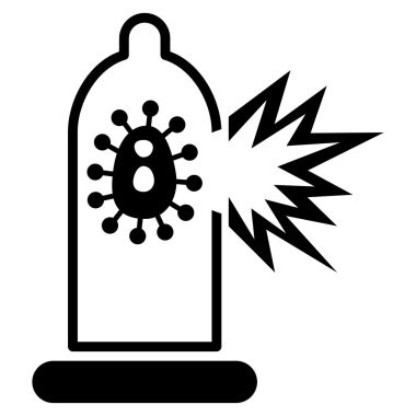 Virüs düz simgesi ile hasarlı prezervatif