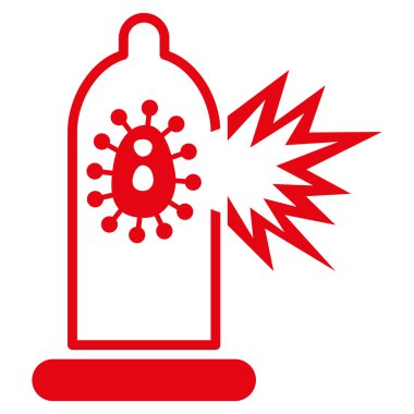 Virüs düz simgesi ile hasarlı prezervatif