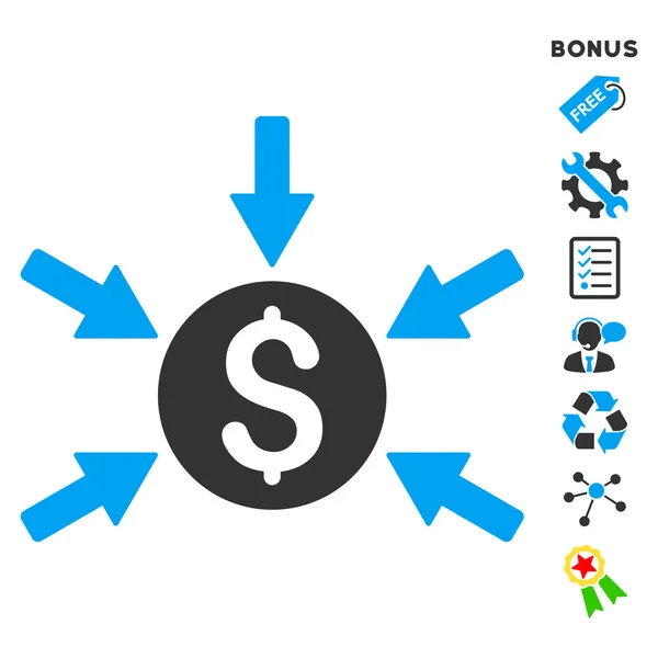Icono de Vector plano de ingresos de dinero con bono — Archivo Imágenes Vectoriales