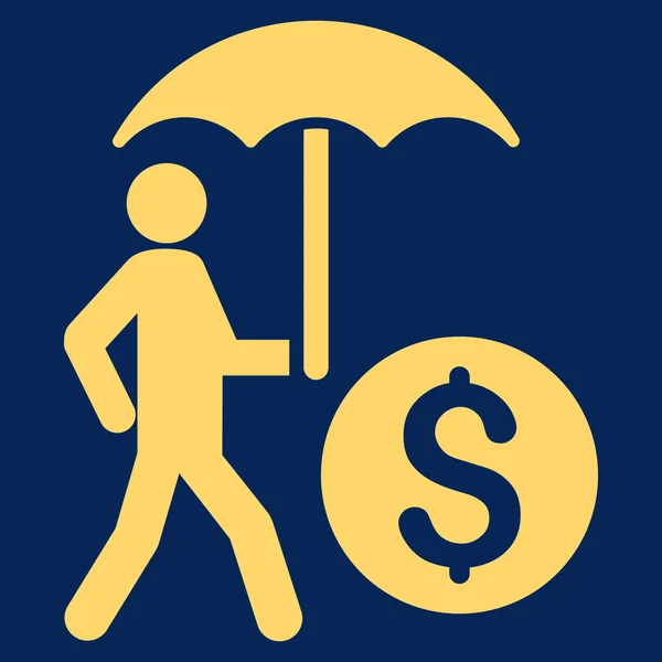 우산 평면 모양 아이콘으로 걷는 은행 — 스톡 사진