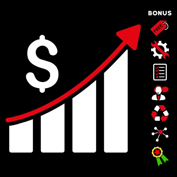 Sales Growth Bar Chart Flat Glyph Icon With Bonus