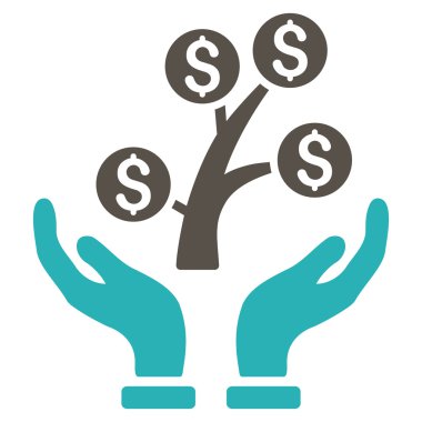 Para ağacı Bakımı el düz vektör simgesi