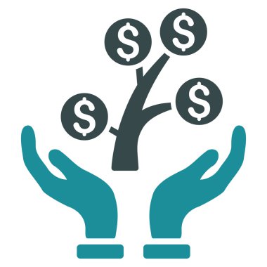 Para ağacı Bakımı el düz vektör simgesi