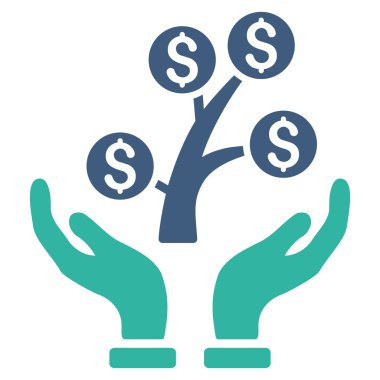 Para ağacı Bakımı el düz vektör simgesi