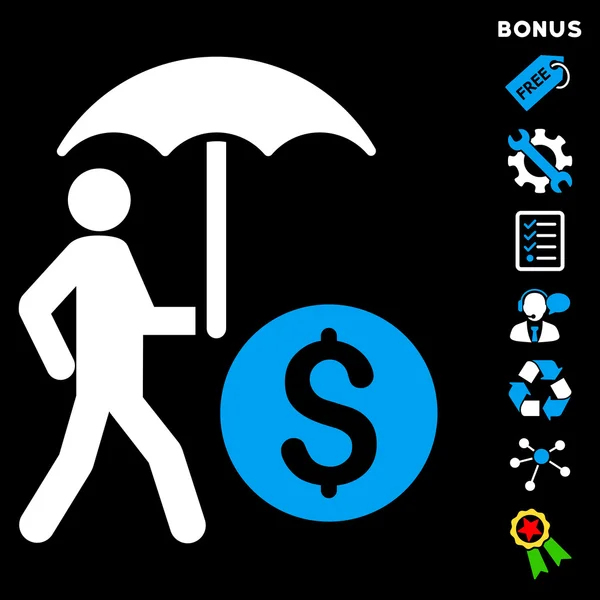 Bankacı şemsiye düz vektör simgesi ile Bonus ile yürüyüş — Stok Vektör