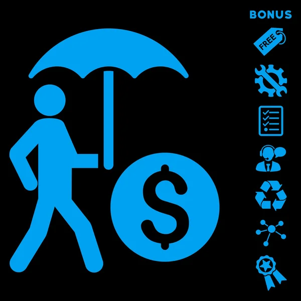 Bankacı şemsiye düz vektör simgesi ile Bonus ile yürüyüş — Stok Vektör