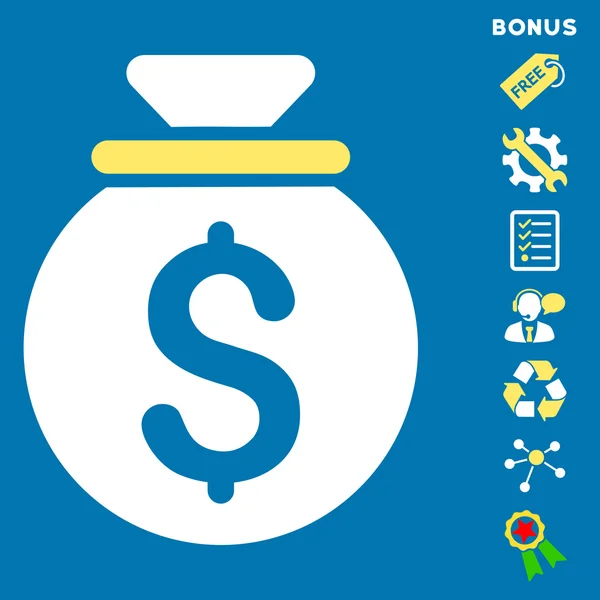 Money Bag Flat Vector Icon With Bonus — Stock Vector