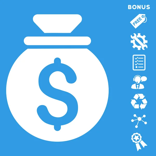 Pengar väska platt vektor ikon med Bonus — Stock vektor