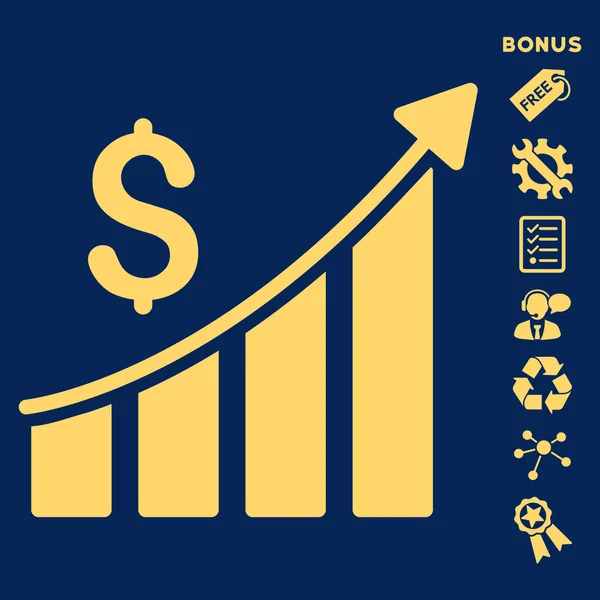 Gráfico de barras de crecimiento de ventas Icono de vector plano con bonificación — Archivo Imágenes Vectoriales