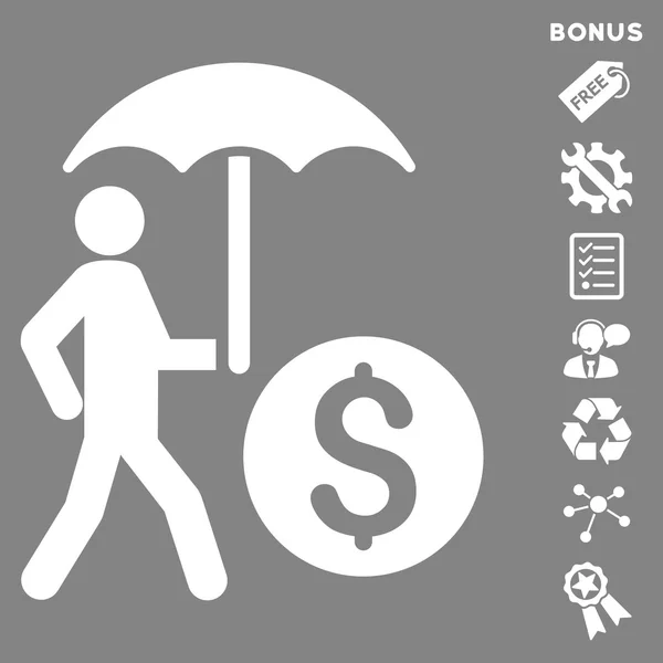 Banquier marchant avec parapluie plat vectoriel icône avec bonus — Image vectorielle