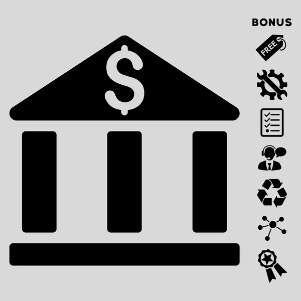 Здание банка Плоская векторная икона с бонусом — стоковый вектор