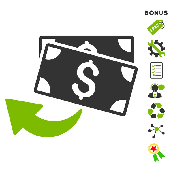 Icono de vector plano de devolución de dinero con bono — Archivo Imágenes Vectoriales