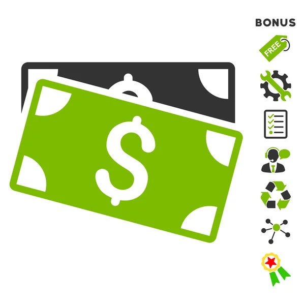 Dollar biljetten Flat Vector Icon met Bonus — Stockvector