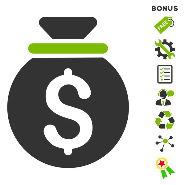 Geld tas platte Vector Icon met Bonus — Stockvector