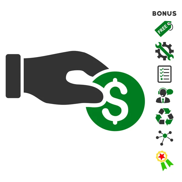 Coin Donation Flat Vector Icon With Bonus — Stock Vector
