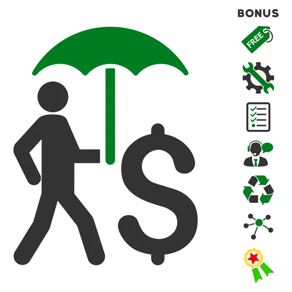 İşadamı şemsiye düz vektör simgesi ile Bonus ile yürüyüş — Stok Vektör