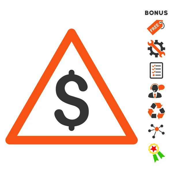 Vector plano de advertencia de dinero icono con bono — Archivo Imágenes Vectoriales