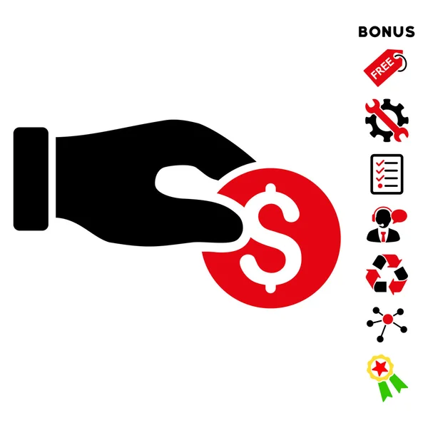 Icona vettoriale piatto della donazione della moneta con il bonus — Vettoriale Stock