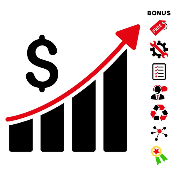 Gráfico de barras de crecimiento de ventas Icono de vector plano con bonificación — Archivo Imágenes Vectoriales