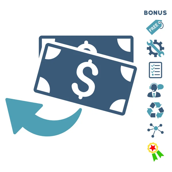 Icono de vector plano de devolución de dinero con bono — Archivo Imágenes Vectoriales