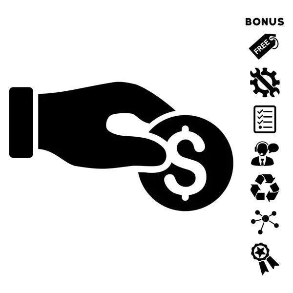Donación de moneda plana Vector icono con bono — Vector de stock