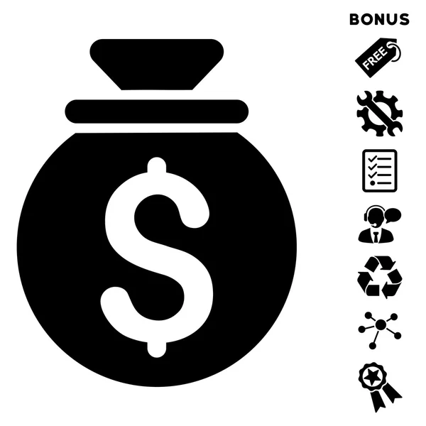 Peníze pytle ploché vektorové ikony s bonusem — Stockový vektor