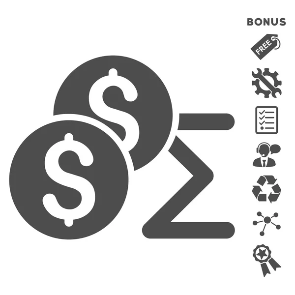 Münzübersicht flaches Vektorsymbol mit Bonus — Stockvektor