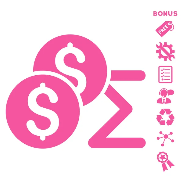 Moneta podsumowanie płaskie wektor ikona z Bonus — Wektor stockowy