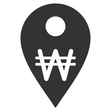 Korean Won Map Marker Flat Vector Icon