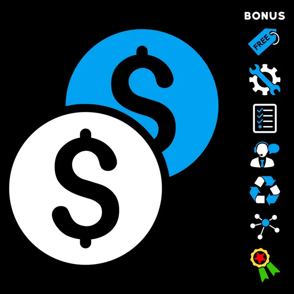 Münzen flaches Glyphen-Symbol mit Bonus — Stockfoto