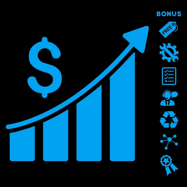 Sales Growth Bar Chart Flat Glyph Icon With Bonus — Stock Photo, Image