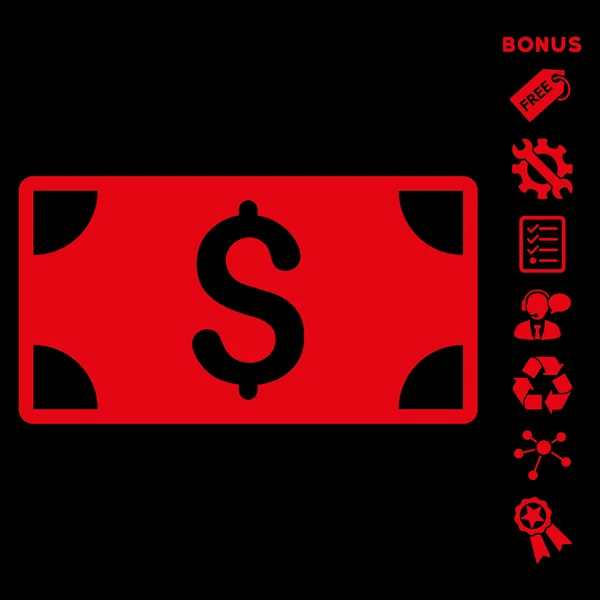 Icône plate de glyphe de billet de dollar avec le boni — Photo