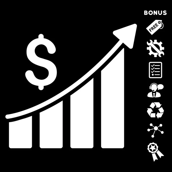 Sales Growth Bar Chart Flat Glyph Icon With Bonus — Stock Photo, Image