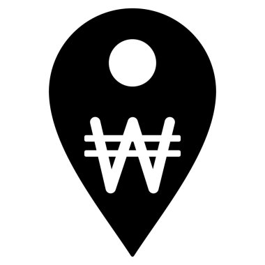 Korean Won Map Marker Flat Vector Icon