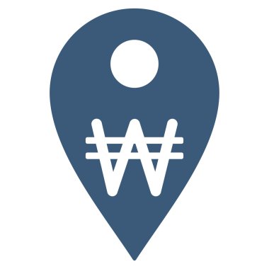 Korean Won Map Marker Flat Vector Icon
