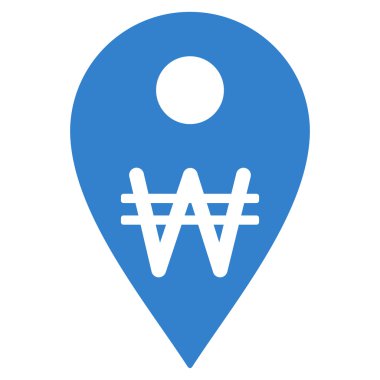 Korean Won Map Marker Flat Vector Icon