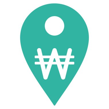 Korean Won Map Marker Flat Vector Icon