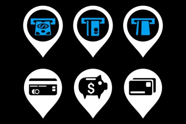 Banka ATM işaretçi düz vektör simgeler