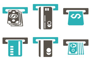 ATM banka Fişleri Paraya Çevirme düz vektör simgeler